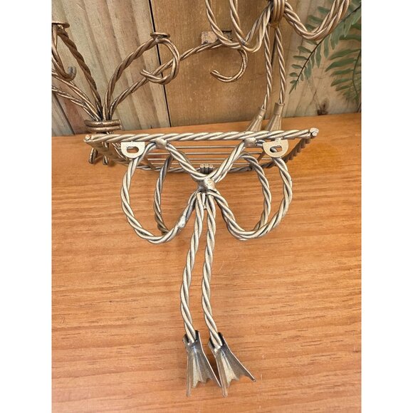 Gold-Toned Twisted Metal Wall Hooks & Shelf Set With Bow Design - Picture 6 of 8